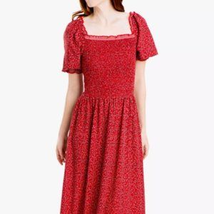 Max Studio Floral Square Neck Smocked Maxi Dress, Scarlet Size Small